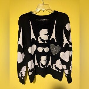 Karl Lagerfeld Black and Cream Graphic Sweater